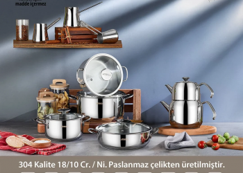 Amboss 14 Parça Cool Çeyiz Seti İndüksiyon Tabanlı Cam Kapaklı Çelik Tencere Seti