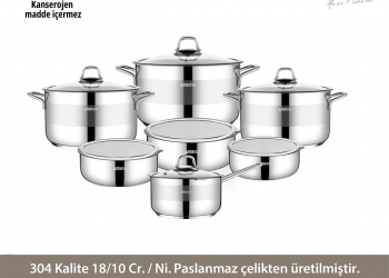 Bella 14 Parça Tüm Ocaklara Uyumlu Paslanmaz Çelik Tencere Sütlük Saklama Kabı Seti